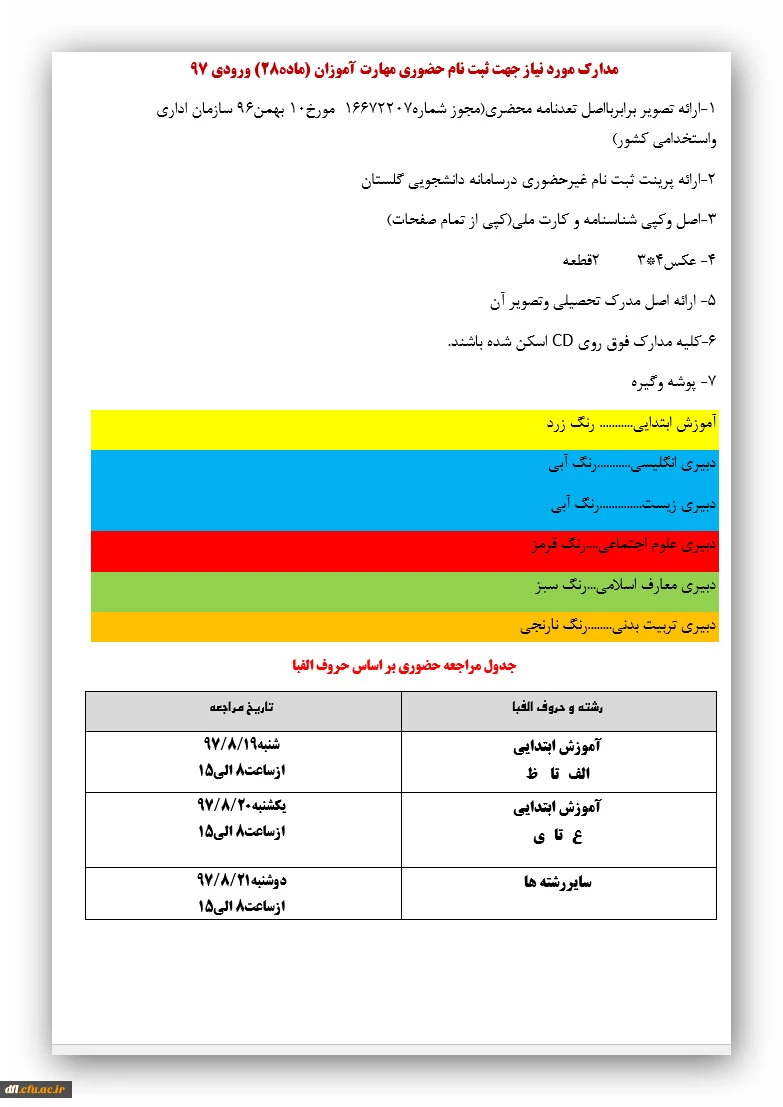 مدارک مورد نیاز جهت ثبت نام حضوری مهارت آموزان