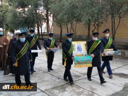 حضور خادمین مسجد مقدس جمکران به همراه پرچم متبرک مسجد در دانشگاه فرهنگیان 