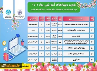 تقویم وبینارآموزشی بهار 1401